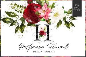 数码绘制温室花卉设计素材包（独立花卉元素&花式字母数字） Hothouse Floral Design ToolKit