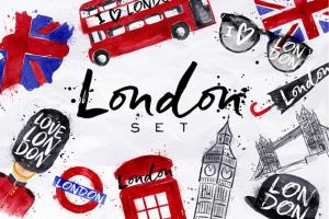 伦敦特征手绘插画素材 London Set
