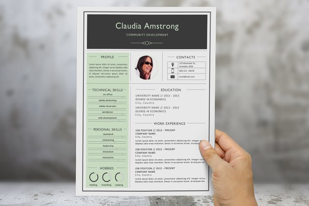 绿色配色简约简历模板 Green photograph resume template