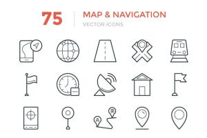 75个地图和导航矢量图标 75 Maps and Navigation Vector Icons