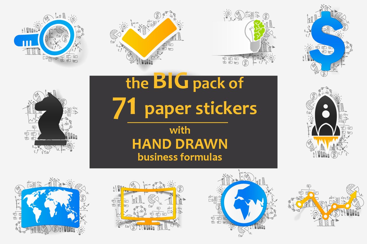 71款商务公式贴纸图案插画 71 PAPER STICKERS-business formulas