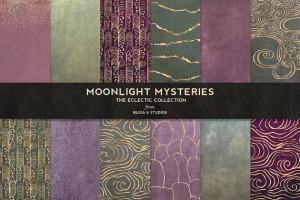 优雅奢华的日式手绘玫瑰金属图形纹理 Moonlight Mysteries: Wabi Sabi World
