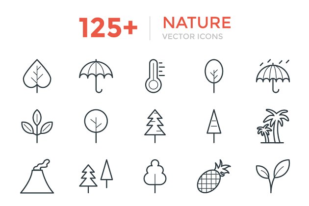 125+自然主题矢量图标 125+ Nature Vector Icons