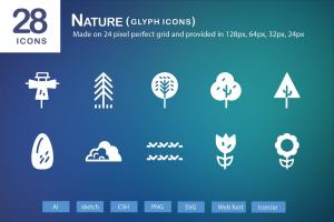 28个大自然元素字体图标 28 Nature Glyph Icons