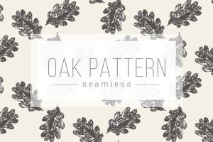 橡树叶素描无缝图案素材 Oak leaves seamless pattern