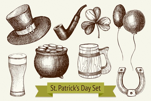 矢量圣帕特里克日图标集 Vector St. Patrick’s Day Icons Set