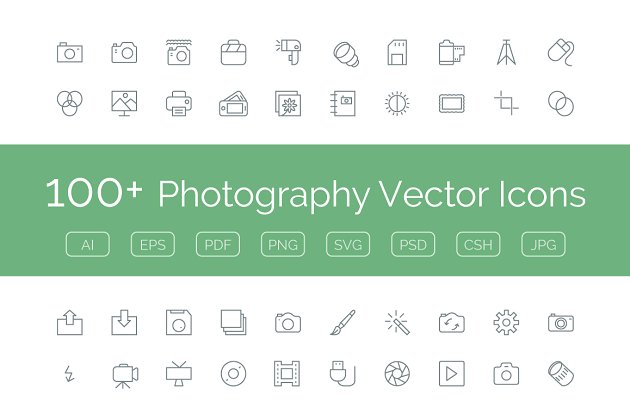 100+摄影摄像影楼设备矢量图标 100+ Photography Vector Icons
