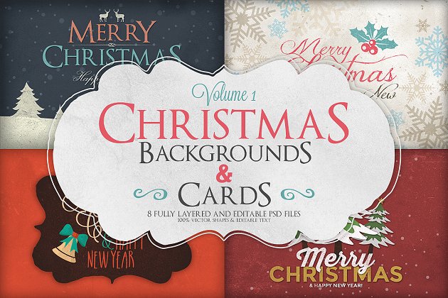 圣诞节节日主题背景&贺卡模板v1 Christmas Background & Cards Vol.1