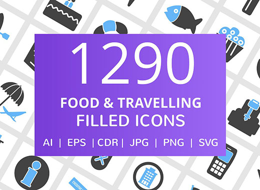 1290个食物&旅行填充图标合辑下载[ai,eps,cdr,svg,jpg,png]