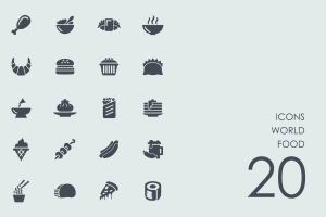 一组20个美食元素矢量图标  World food icons