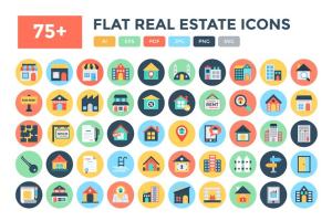 75+扁平化房地产图标 75+ Flat Real Estate Icons