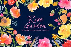 水彩玫瑰花剪贴画艺术 Rose Garden- Watercolor Clip Art