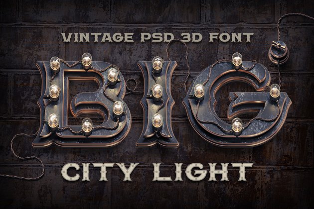 蒸汽朋克风格3D渲染字母[PSD] PSD alphabet "BIG City Light"