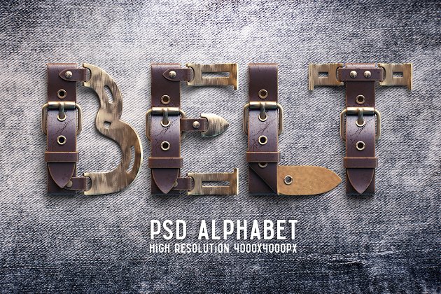 蒸汽朋克时代风格皮带样式PSD字体 PSD Font "Belt"