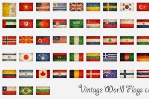 世界各国旗帜复古效果矢量图形 Vintage World Flags collection