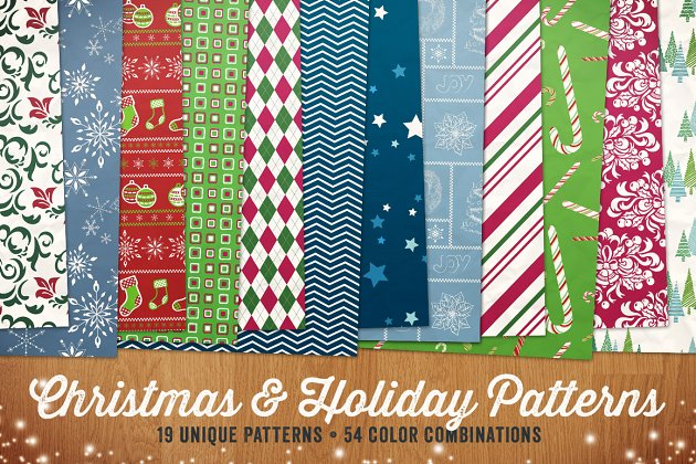 圣诞节假日主题图案纸张纹理V.1 Christmas & Holiday Patterns Vol 1