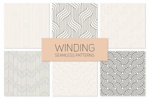 曲线线条几何图形花样素材 Winding Seamless Patterns. Set 2