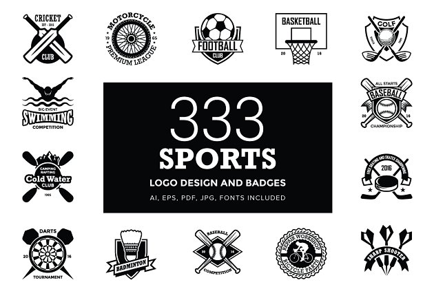 333个体育运动主题Logo和徽章模板 333 Sports Logo Designs and Badges