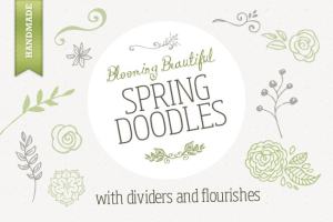 花朵叶子和花环简笔装饰素材 Spring Doodles