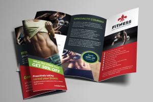 健身俱乐部三折页小册子传单模板 Gym and Fitness trifold Brochures