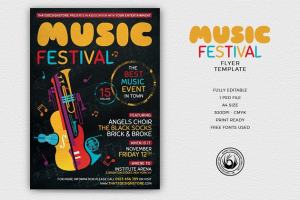 独立音乐节活动传单海报PSD模板v10 Music Festival Flyer PSD V10