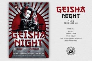 日本艺妓演出传统活动PSD传单模板V6 Geisha Night Flyer PSD V6