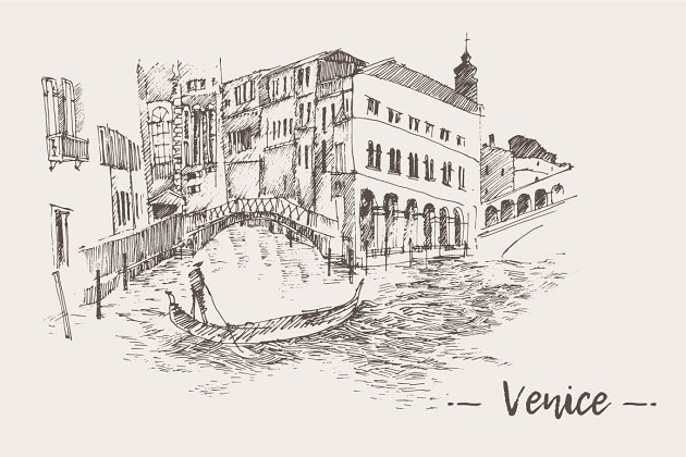 威尼斯素描剪影画 Set of sketches of Venice