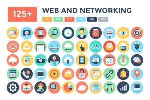 125+扁平网页和网络图标集  125+ Flat Web and Networking Icons