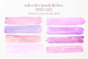 水彩紫色薄雾画笔笔刷 Watercolor Brush Strokes Purple Haze