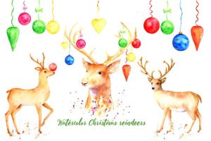 圣诞节驯鹿手绘水彩剪贴画 Christmas Reindeer Clipart