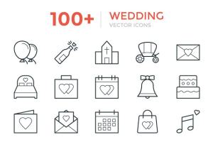 100多个婚礼/婚庆线型矢量图标  100+ Wedding Vector Icons