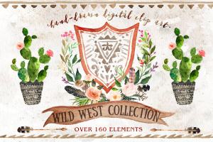 美国西大荒元素水彩素材 Watercolor Wild West Collection