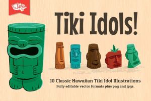 10款夏威夷经典TIKI玩偶矢量图形 Tiki Idol Vector Illustrations