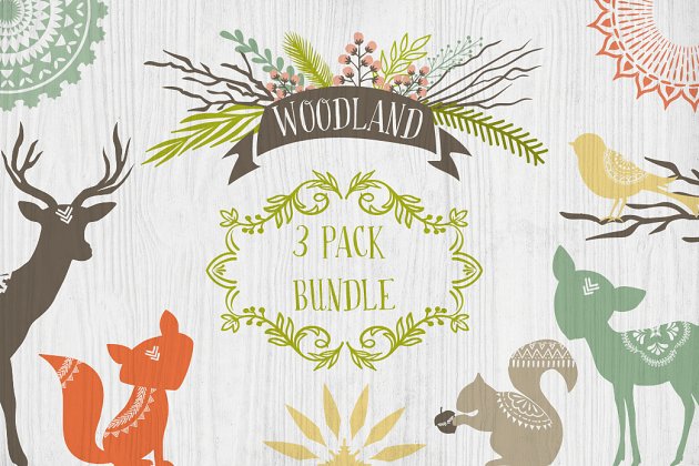 自然森林部落主题设计元素 Woodland Graphics Wreaths & Patterns