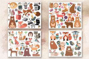 110个林地动物手绘动物插画剪贴画 110 pc Huge Woodland Clipart Set