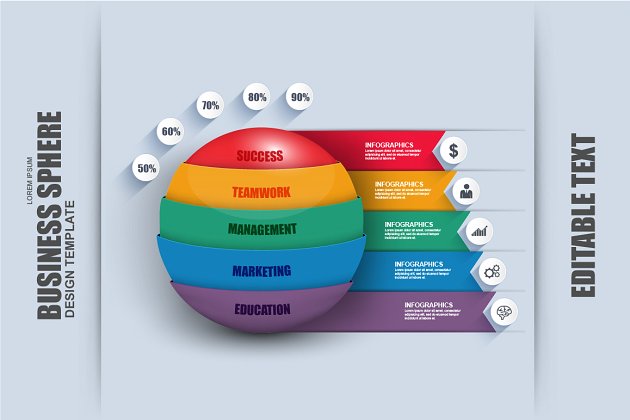 商业企业3D球面信息图标 Business 3D Sphere Infographic