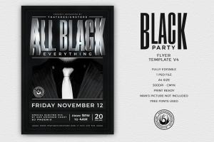 黑色暗色调派对活动宣传单设计PSD模板V4 Black Party Flyer PSD V4