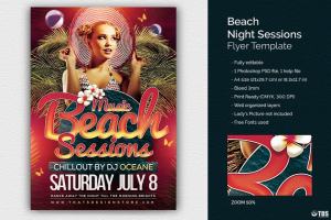 沙滩之夜海滩派对活动传单PSD模板 Beach Night Sessions Flyer PSD
