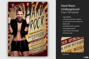 地下音乐派对传单PSD模板 Hard Rock Underground Flyer PSD