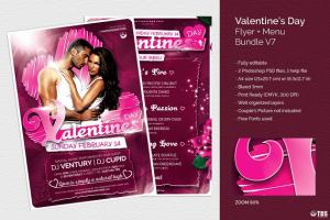 情人节主题传单PSD模板v7 Valentines Day Flyer+Menu PSD V7