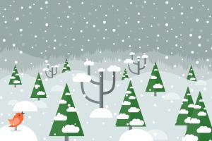 手绘圣诞树/下雪/下雪的树林圣诞元素矢量图