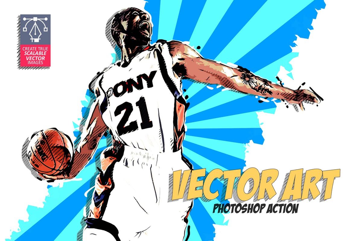 矢量手绘插画艺术效果PS动作 Vector Art Photoshop Action