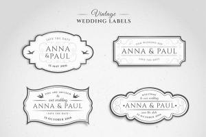 复古婚礼标签 Vintage wedding labels in white color