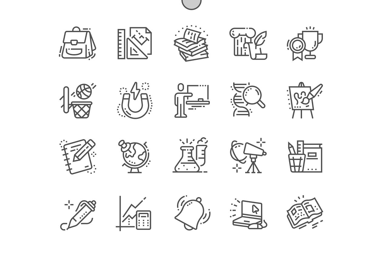 学校教育科目主题线条图标 School Subjects Line Icons