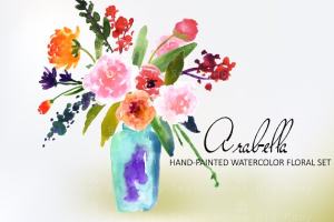 鲜艳水彩艺术插花剪贴画合集 Arabella- Watercolor Clip Art Set
