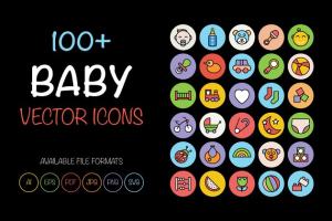 100+婴儿主题彩色矢量图标素材 100+ Baby Colored Vector Icons