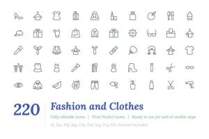 220个时尚服饰元素线条图标 220 Fashion and Clothes Line Icons