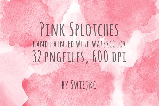 粉色水彩画墨迹插画素材 Pink watercolor splotches