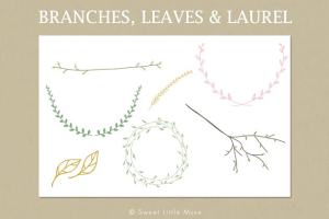 文艺清新手绘树枝插画合集 Clip Art Branches, Leaves & Laurel