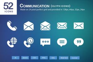 52个通信符号图标 52 Communication Glyph Icons